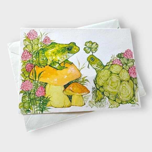 Lot of 4 Vintage Greeting Cards Turtle Squirrel Mushroom Butterflies Cottagecore - Picture 2 of 10